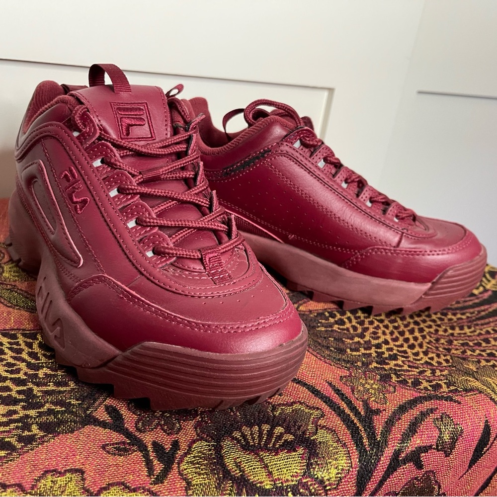 Fila Disruptor 2 Autumn Casual Shoes Maroon Chunky Sneaker Size 7